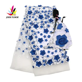 

3D Hot Style Tulle African Lady Dress Applique Colorful Flowers Lace Fabric New Arrivals Christmas Party Voile Dress AMY1719B