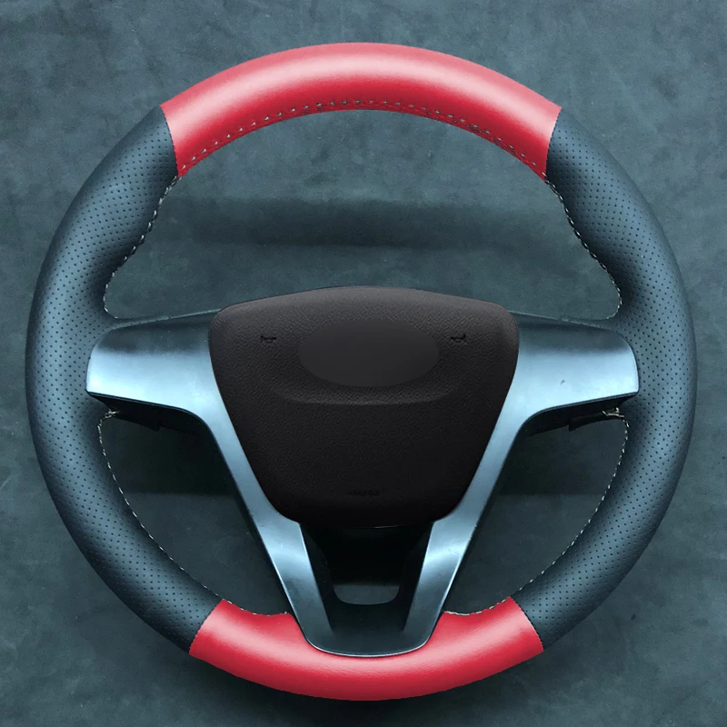 Оплетка на руль для Lada Vesta Xray- кожаный чехол на руль для автомобиля - Название цвета: Красный
