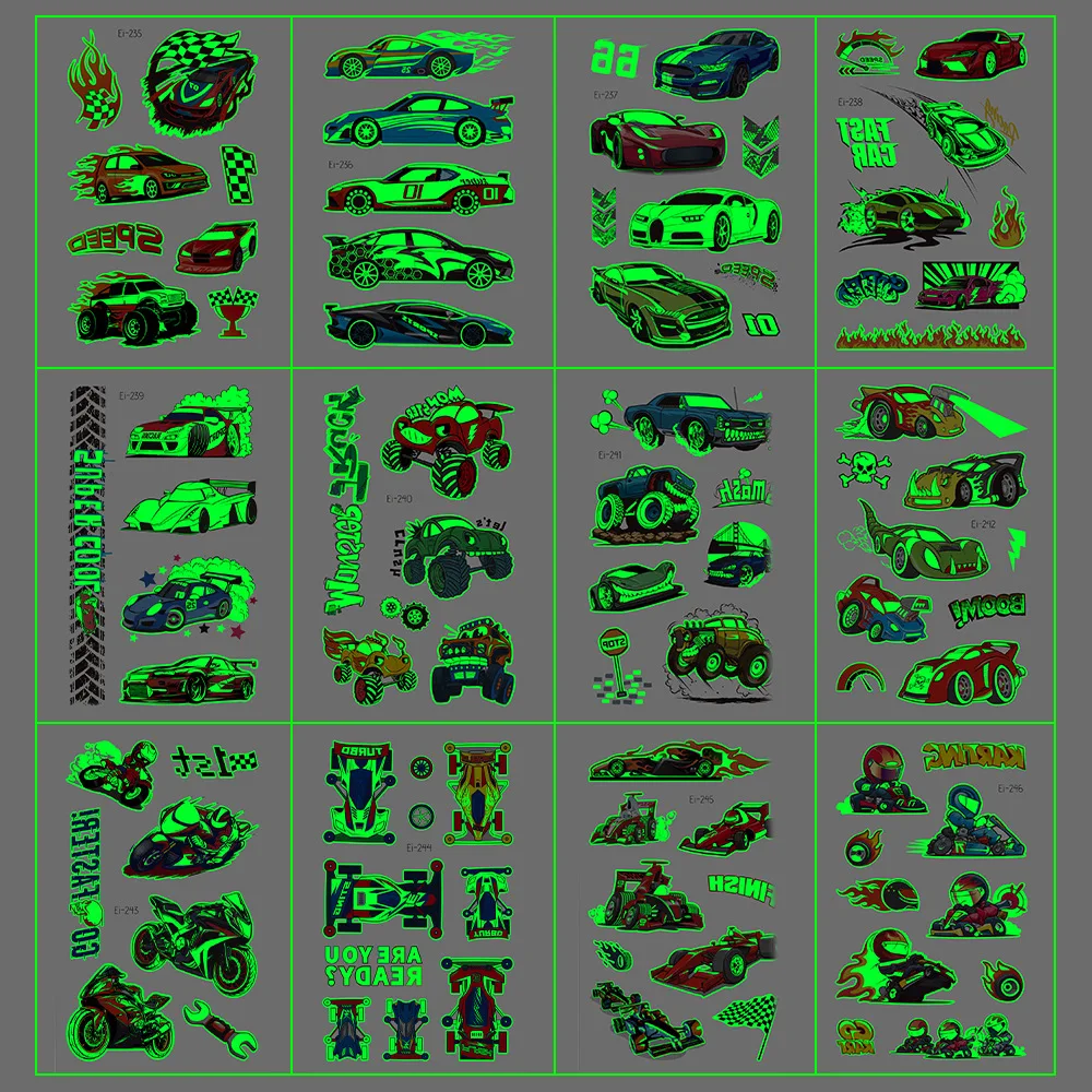 Robot Tattoo for Children Glowing Dark Waterproof Luminous Racing Car Dinosaur Fake Stickers Body Art Christmas Halloween | Красота и