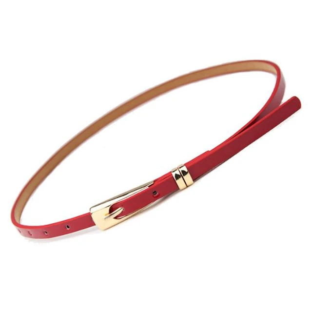 RAINIE SEAN Leather Thin Belt For Women Ladies Narrow Thin Dress Belt Female Pin Buckle Yellow Blue Orange Red Pink Waist Belt red