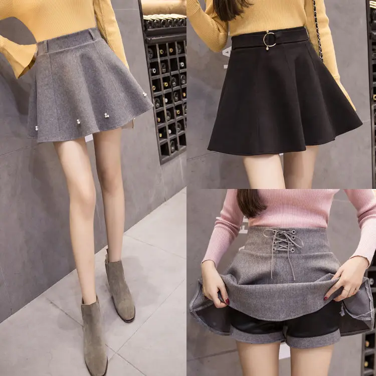 

Short skirt women's skirt autumn winter new Korean high waist thin anti light A-line skirt fluffy tweed skirt pants mini skirt