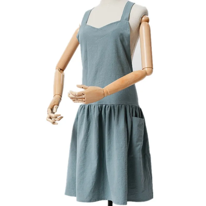 Saim Home Cooking Florist Apron Cotton Linen Kitchen Cafe Apron Women Sleeveless Pinafore Dress Women Cross Back Apron JJ50773