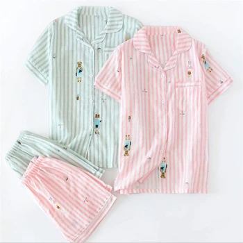 

Cute summer pajamas women home clothes shirt+shorts ladies sleeping suit pajamas set cotton unicorn loose wholesale