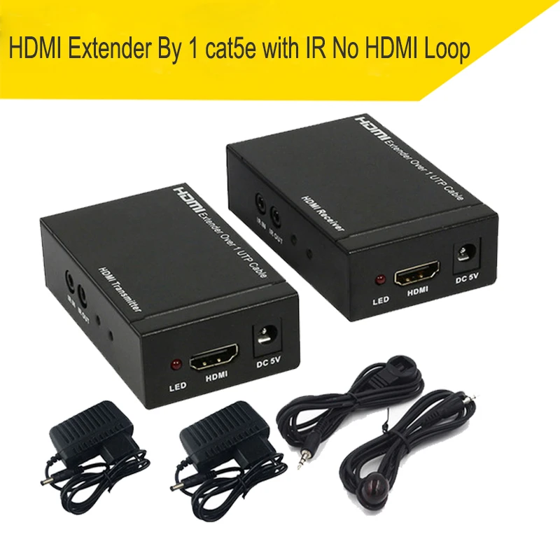 By 1 cat5e with IR HDMI удлинитель IR amplifider от cat5e/6 кабель до 60 м для PS4 HDTV DVD HDMI отправитель и приемник в комплекте - Цвет: By 1 cat5e with IR