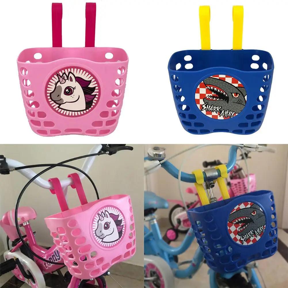 Perfect Cute Cartoon Pattern Bicycle Front Basket Thickened Plastic Bike Handlebar Hanging Basket for Children Bike Bicycle 0