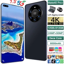 Mate40 Pro + – téléphone portable, Version globale, réseau 5G, 6000mah, 12 go + 512 go, 7.3 pouces, Android 11.0, caméra, téléphone portable 
