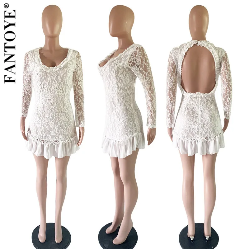 FANTOYE, Boho seeсквозное женское платье для вечеринки, сексуальное, v-образный вырез, кружево, вышивка, белые платья с открытой спиной, женские элегантные открытые платья