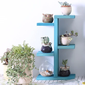 

4-layer Plant Stand Succulent Rack French Style Wooden Shelf Indoor Coffee Bar Flower Pot Shelf for Patios Porches Office Decor