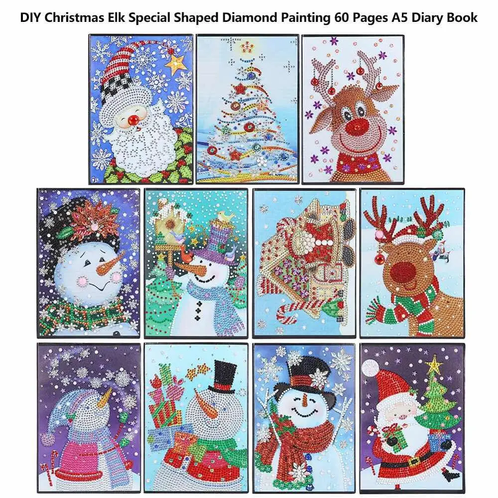 

DIY Santa Claus Deer Cute House Snowman Special Shaped Diamond Painting 60 Pages A5 Office Notebook Diary Book