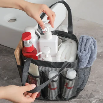 

1pc Lattice Mesh Bag Multifunctional Storage Pouch Mesh Beach Handbag Wash Bag for Travel Outdoor (Grey)
