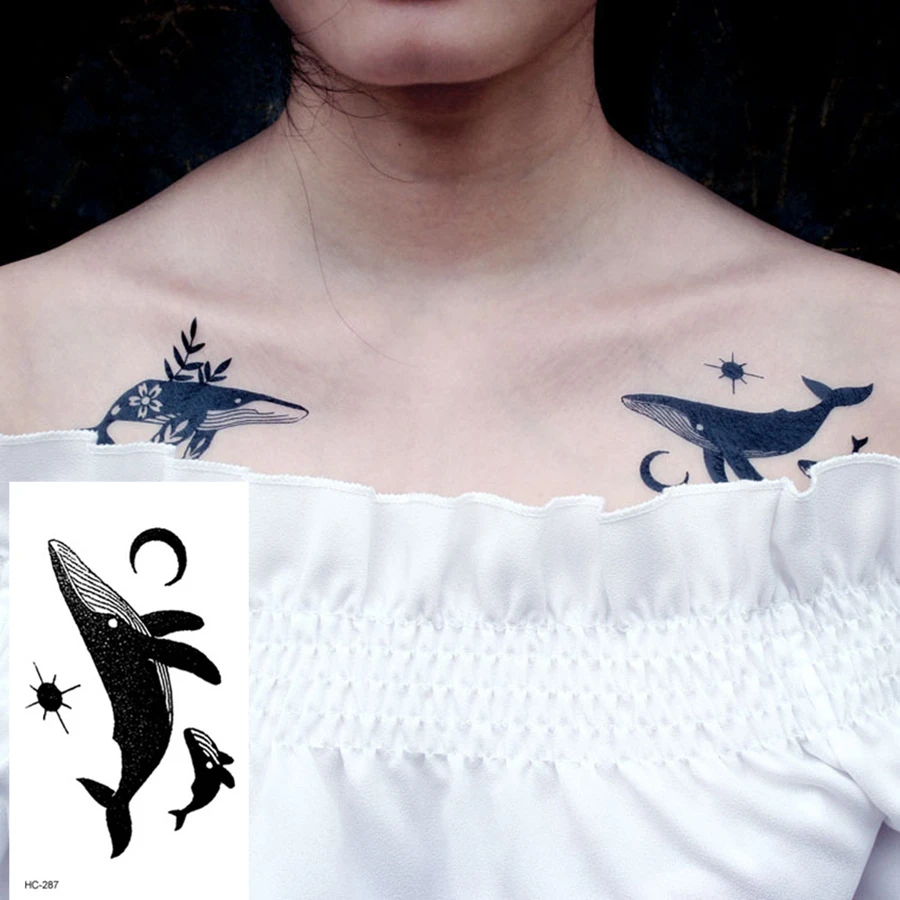 Pegatina de tatuaje temporal de ballena para mujer y Chica, diseño de rosas  de zorro negro, flor, brazo, arte corporal, tatuaje falso grande, ONP, 1  ud.|Tatuajes temporales| - AliExpress