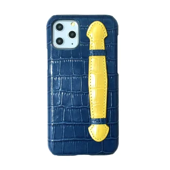 

Genuine Leather Strap Holder Hard Back Case For iPhone 11 Pro Max Phone Luxury Thin Slim Cover Cases Cute Crocodile Mix Color