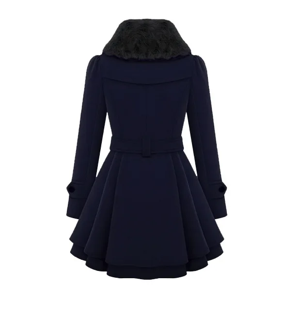 New Style Europe And America WOMEN'S Dress Slim Fit Mid-length Woolen Jacket Double Breasted Thick Overcoat+ Belt