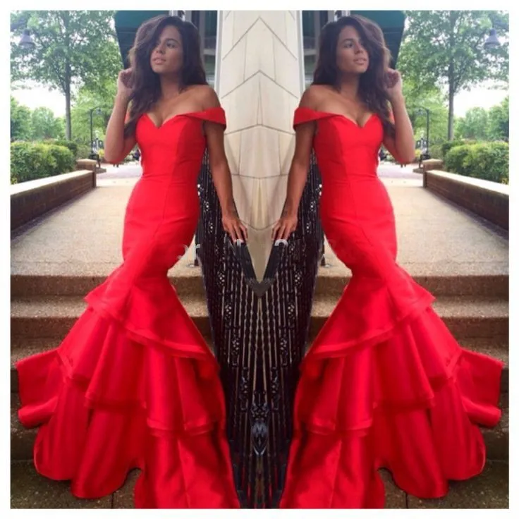 Robe de soiree винтажное длинное красное платье русалки с оборками, длинное Многоярусное вечернее платье, платья для матери невесты с открытыми плечами