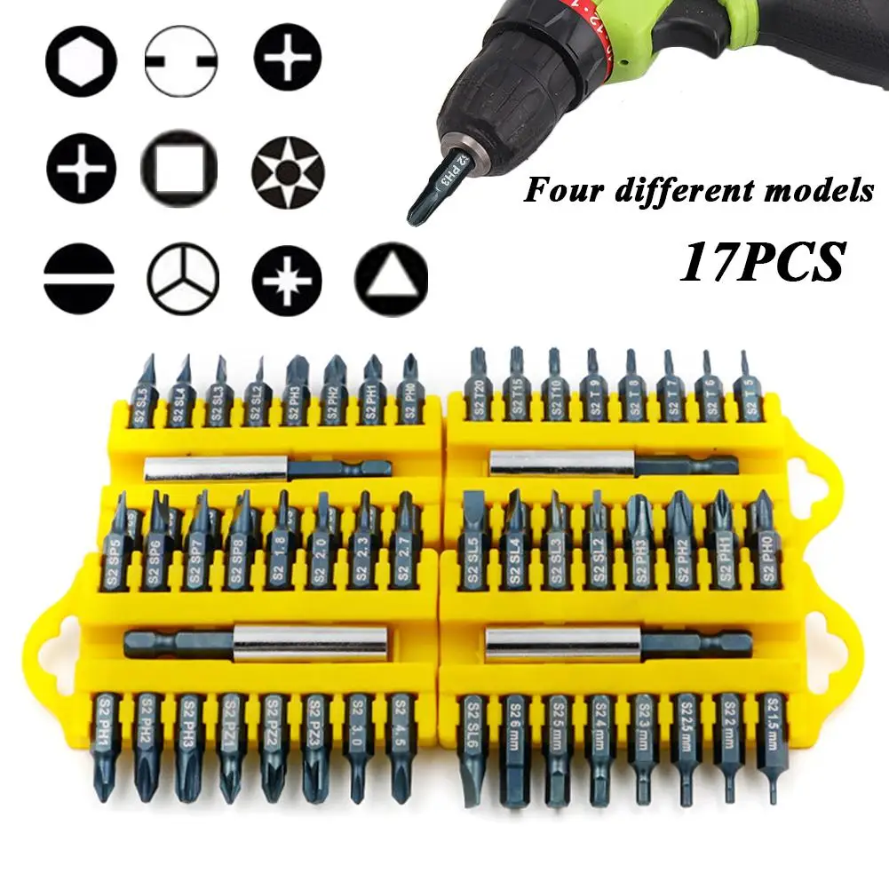 

New 17 PCS S2 Alloy Steel Magnetic Holder Electric Screwdriver Bit Set