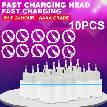 

10Pcs EU Plug Fast Quick Charger 18W 9V / 2A USB-C Type-C Lightning Adapter For IPhone 6 6P 6SP 7 8 7P 8P Charging Cable