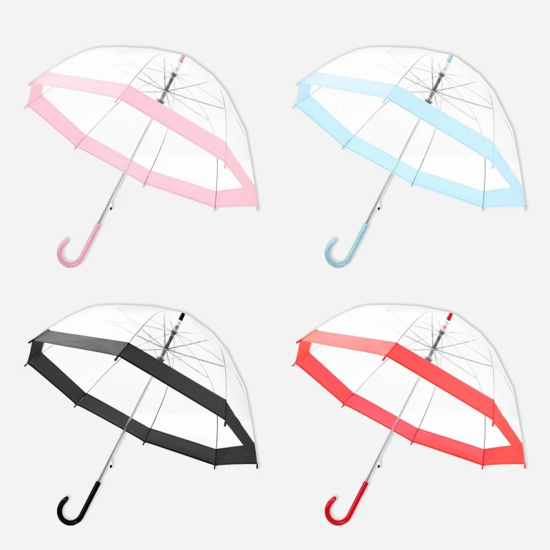 

Transparent Long-handle Rain Umbrella Ultra Light Women Kids Female Umbrellas