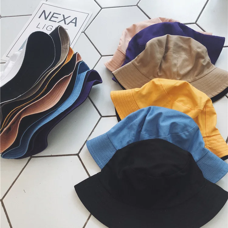 

Multi-color Double-Sided Wear Bucket Hat Female Summer Two-sided Korean-style Casual Versatile Japanese-style Solid Color Topee