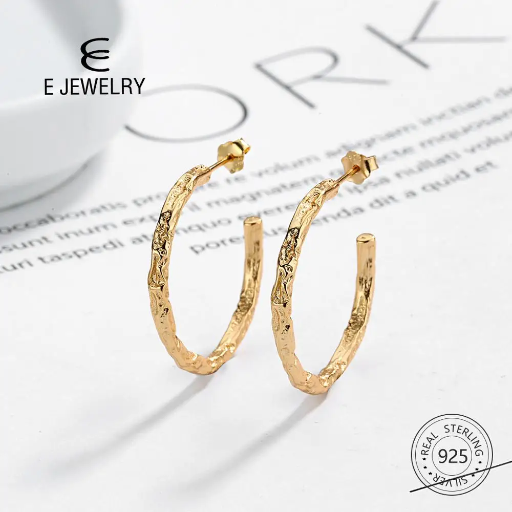 E Jewelry серебро 925 пробы Золотой неровный C серьги кольца для женщин Простые