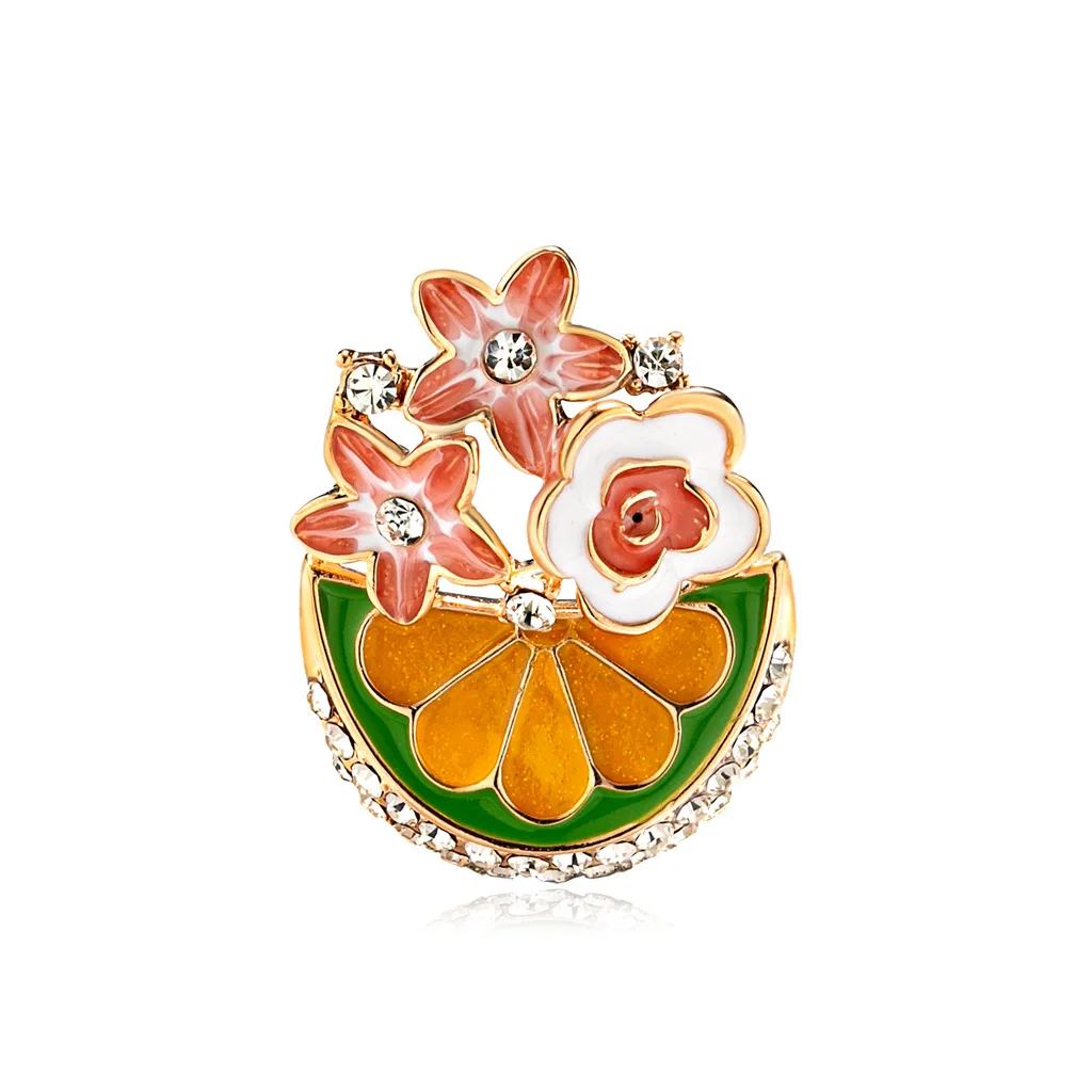 

Flowers And Plants with Rhinestones Yellow Red Brooches for Women Enamel Brooch Pins Jewelry Accessories