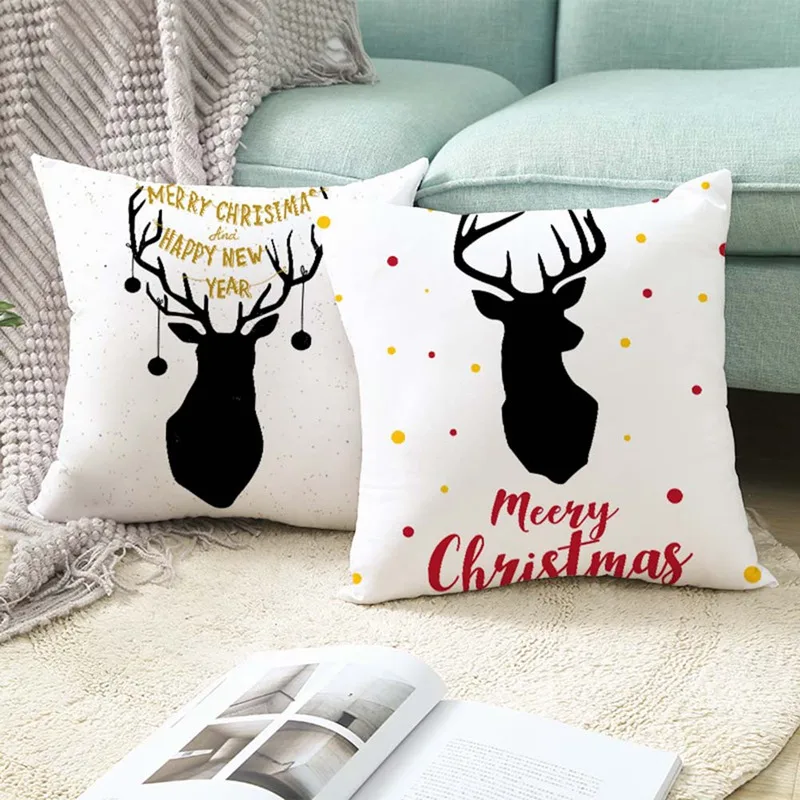 

Drop Shipping Elk New Peach Skin Pillow Cover Deer Cushion Cover Merry Christmas Reindeer Home Decorative Pillow Case