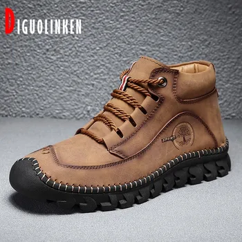 

High Quality Men Boots Leather Casual Men Shoes Ankle Non-Slip Mens Winter Boots Lace-Up Waterproof Walking Motorcycle Big Size