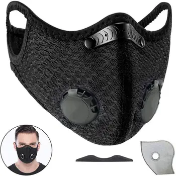 

Reusable Dustproof PM2.5 Mouth Mask with Double Breathing Valve Activated Carbon Filter Anti-pollution Protective Cover
