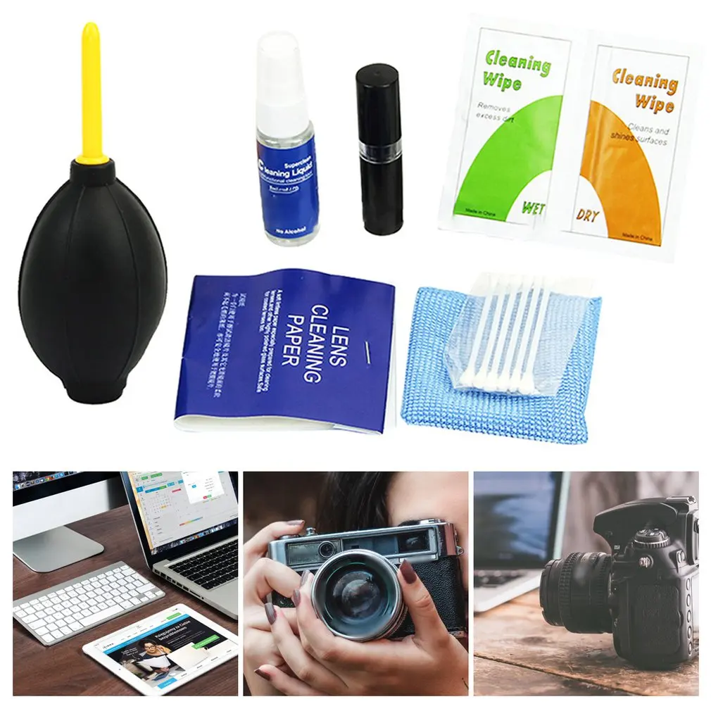 7-в-1 Камера салфетка для очистки линз Комплект объектив щетка для чистки Стекло очиститель компрессор для Nikon Canon Slr ноутбук с камерой телефона