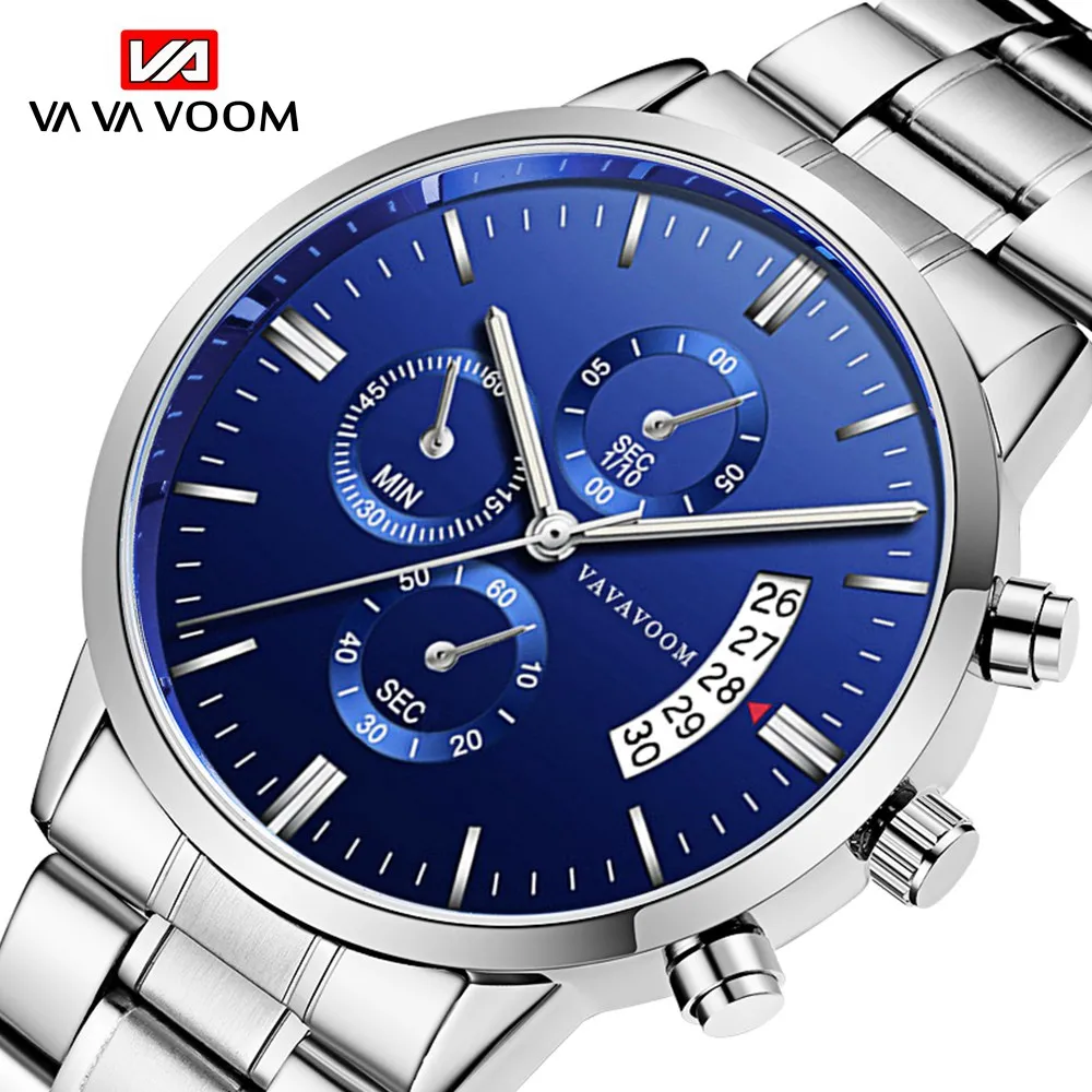 

VAVAVOOM Fashion Watch Men Waterproof Casual Stainless Steel Band Quartz Watch Business Wristwatch Male Clock Relogio Masculino