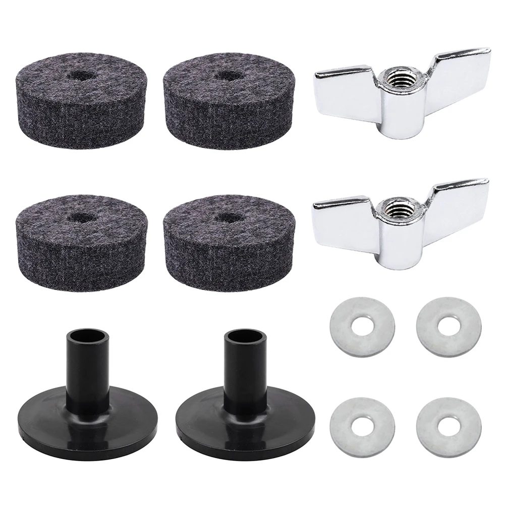 Minelife 21 Pieces Cymbal Replacement Accessories Cymbal Stand Accessories Cymbal Felts Hi-Hat Clutch Felt Hi Hat Cup Felt Cymbal Sleeves with Base Wing Nuts and Cymbal Washer Black 