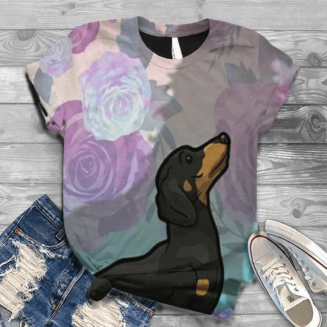 Oversized New Digital 3D Cute Dog Printed  Women T-Shirt O Neck Short Sleeve Graphic Tops Summer Harajuku TShirt A2021045-02