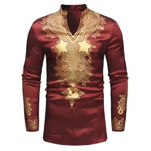 Wine Red Новая мужская Топ рубашка африканская мужская одежда африканская одежда для мужчин рубашка Дашики s-xxl - Цвет: Wine Red