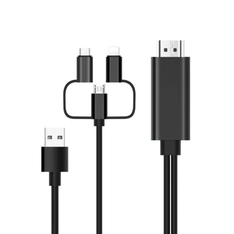 3-в-1 проводной экранный преобразователь Тип с разъемами типа C и HDMI 1080P Высокое разрешение Plug-and-play Кабель-адаптер для IPhone Apple IOS и Android телефонов