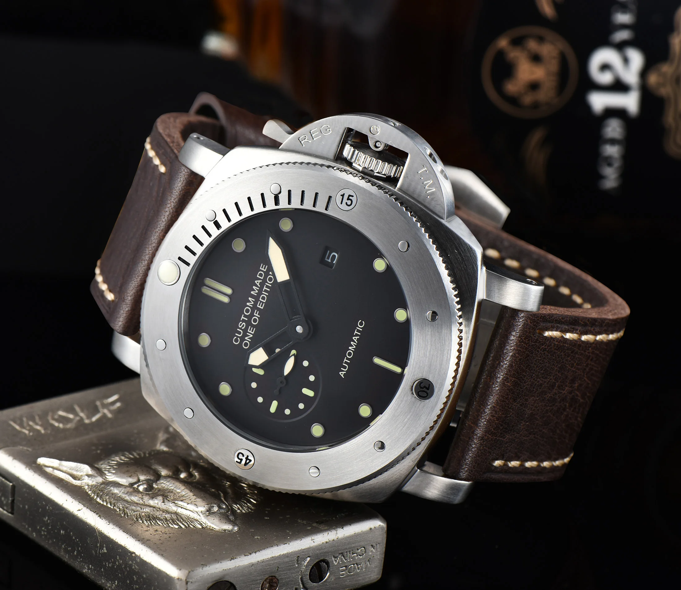 Часы parnis 47 мм автоматическая защитная крышка для часов высококачественный кожаный ремешок автоматический механизм из нержавеющей стали H719-2