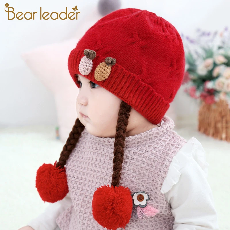 

Bear Learder Girl Hat New Winter Caps Girl Baby Hats Knitted Wool Kids Caps Cute Floral Baby Girls Cap for Newborn Children Wear
