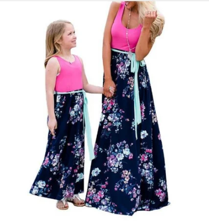 Mother Daughter Dresses Outfits Sleeveless Long Dress Mom And Daughter Dress Girls Mother And Me Dress Matching Family Clothes 2