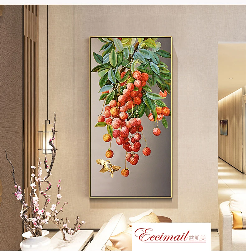 

EECAMAIL 5D Diamonds Full Diamonds Embroidered Lychee Vertical Version Restaurant Point Stickers Diamond New Living Room Porch