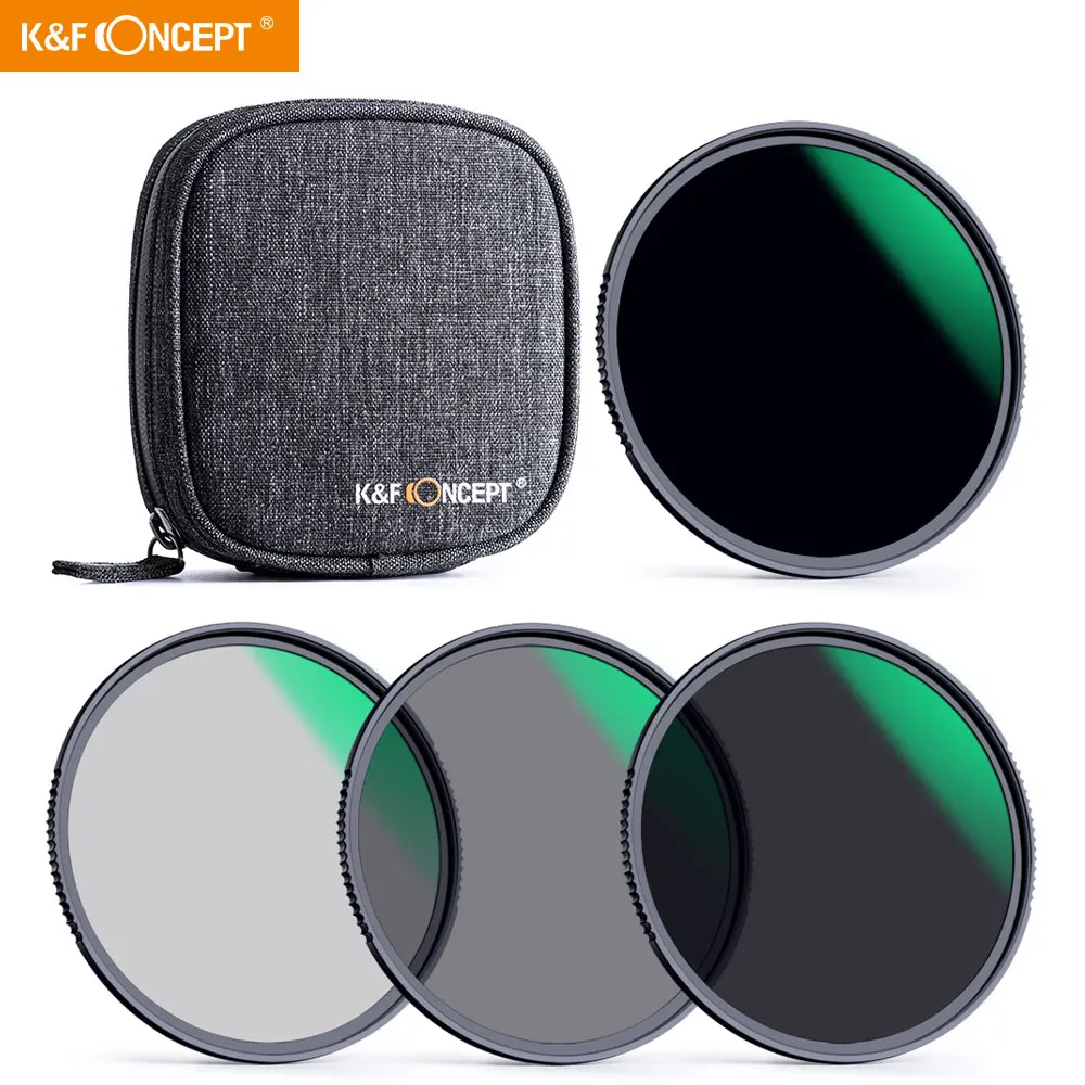 K&ampF Concept 4pcs ND4 ND8 ND64 ND1000 Filter Kits for Camera Lens with Pouch 49mm 52mm 55mm 58mm 62mm 67mm 72mm 77mm 82mm | Электроника