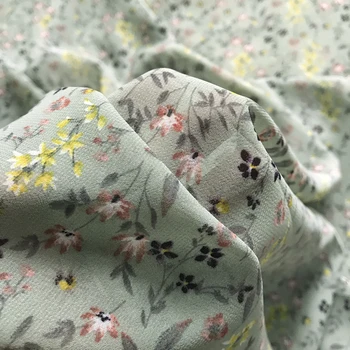 

one meter Summer new thin twist twist Chiffon fabric Vanilla Mint print tissu High grade clothing dress fabric