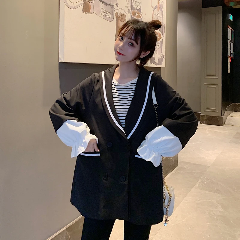

New winter han edition of navy wind brought web celebrity small suit female jacket in long loose small suit