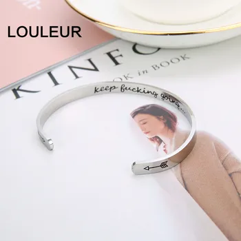 

LOULEUR 6mm Width keep buck going on Stainless Steel Bangle Lettering Jewelry Fashion Punk Men Jewelry Bracelet Lettering Carved