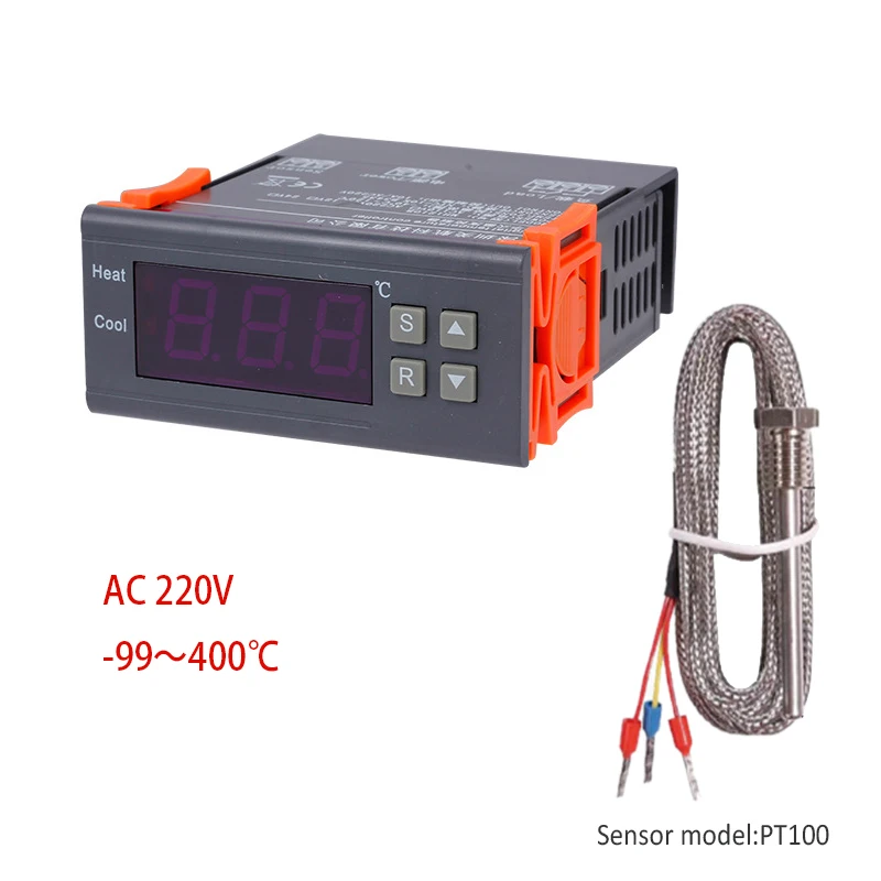 Digital Temperature Controller Digital Thermostat Digital Temperature Controller-99~400 degree PT100 M8 Probe Thermocouple Sensor Embedded Thermostat 220V Heating Cooling Switch