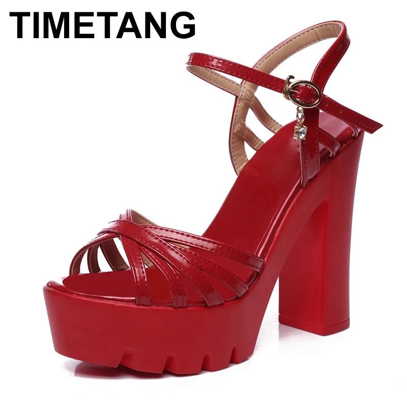 Timetang13 см; очень толстая модель с каблуком; красная Свадебная обувь; cheongsam; Модные женские босоножки на высоком каблуке для подиума; большие размеры; sandalsE1282