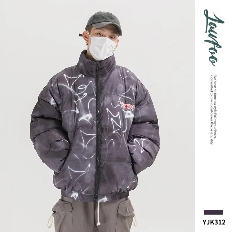 

Lawfoo Origional Popular Brand Men'S Wear High Street Graffiti Spray Color Retro Men's Couples Coat Windproof Cotton-padded