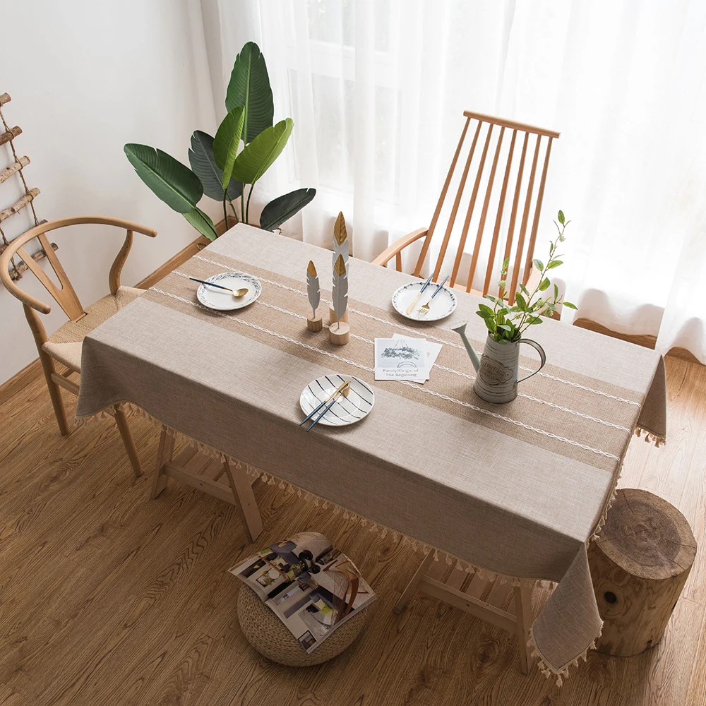 

1pc Striped Linen Cotton Table Cover Cloth Rectangle Washable Dining Kitchen Table Textile Tablecloth For Home Decor 140x220cm