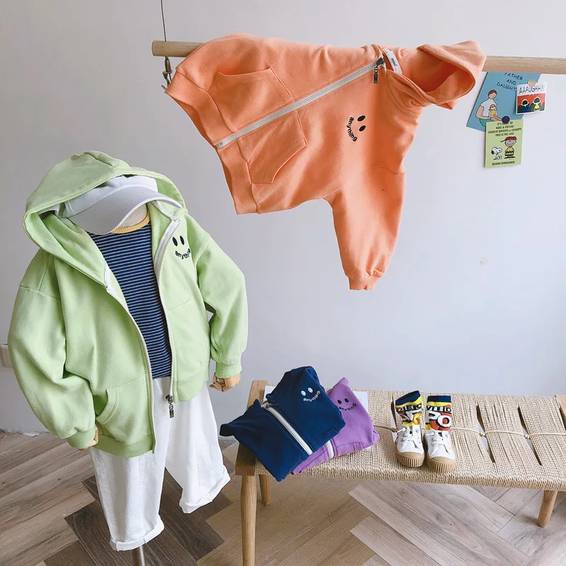 

2020 Spring Childrenswear New Style CHILDREN'S Hooded Jacket Cartoon Smiley Candy-Colored Korean-style BOY'S Zipper Cardigan