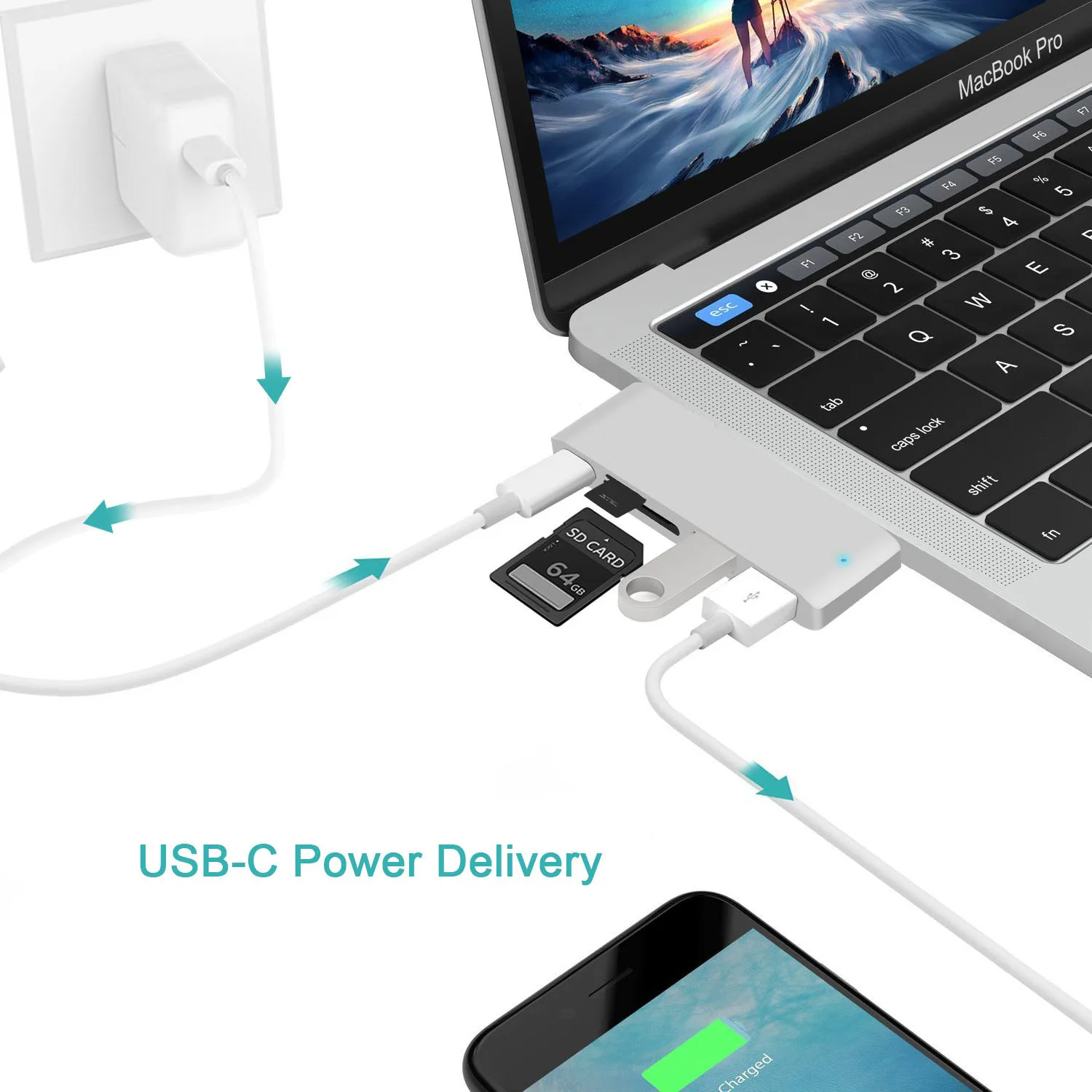 5 in1 серебро Тип usb-c USB C концентратор USB-C USB 3,0 SD устройство для считывания с tf-карт адаптеры для ноутбука 13/15 дюймов MacBook Pro