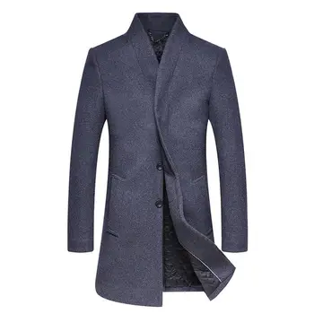 

veste d'hiver en laine pour hommes,longues sections, veste en laine épaisse et manteaux pour col montant pardessus décontracté