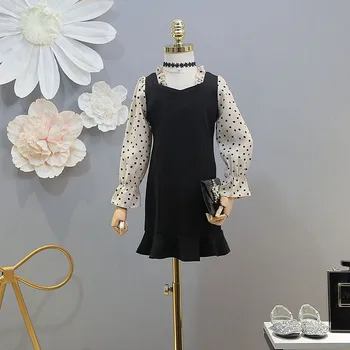 

Roimyal Wholesale 2019 New girls princess dress long-sleeve patchwork dots trumpet dress modis party kids clothes vestidos 2-6y