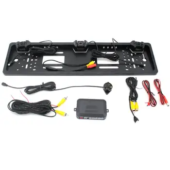 

European License Plate Frame Backup Camera Car Accessories 8 LED Rear View Camera With Reversing Radar System Parking Sensor